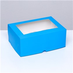Упаковка на 6 капкейков с окном, голубая, 25 х 17 х 10 см