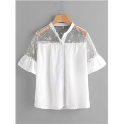 Модная блуза с вышивкой и сетчатой вставкой
