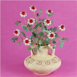 Букет шиповника из авантюрина, жемчуга и коралла в вазе антик - цветы из камня - для ОПТовиков
