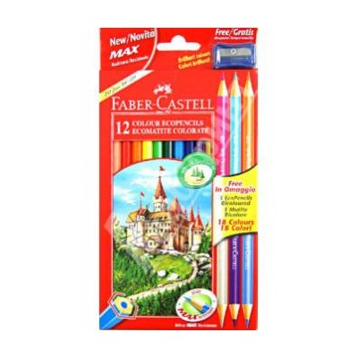 Цветные карандаши Замок (промо набор), набор цветов, в картонной коробке, 12 шт + 3 двухцветных карандаша + точилка