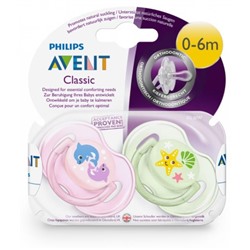 Avent Classic Animaux 2 Sucettes Orthodontiques Silicone 0-6 Mois