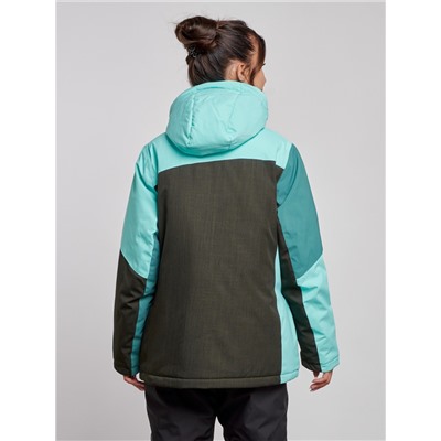 Горнолыжная куртка женская зимняя большого размера бирюзового цвета 3963Br