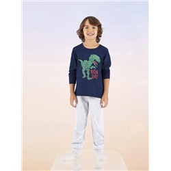 Пижамный комплект для мальчика с длинным рукавом и круглым вырезом с рисунком