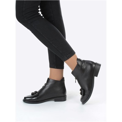 01-CA104-1 BLACK Ботинки женские (натуральная кожа, байка)