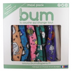 Bum diapers Maxi Pack 6 Couches Lavables Animaux + 12 Inserts de 0 ? 3 ans