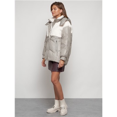 Куртка зимняя женская модная из овчины светло-коричневого цвета 13350SK