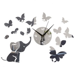 Часы-наклейка, серия: DIY, "Слоник с бабочками", часы 10 х 10 см, композиция 30 х 55 см, 1 ААА, сере
