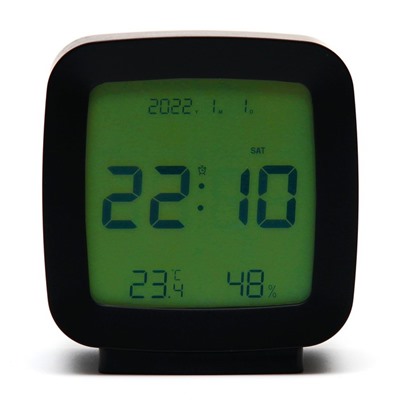 Часы настольные электронные: будильник, термометр, календарь, гигрометр, 7.8х8.3 см, черные