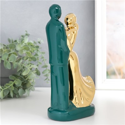 Сувенир керамика "Влюблённые" тёмно-зелёный с золотом 22х10х6,5 см