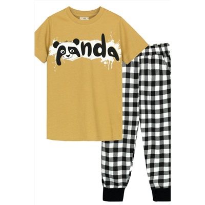 Пижама с брюками для мальчика 92212 Песочный/черная клетка