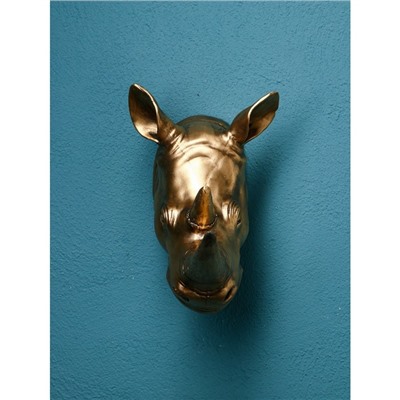 Настенная фигура "Голова носорога", полистоун, 28 см, золото, Иран, 1 сорт