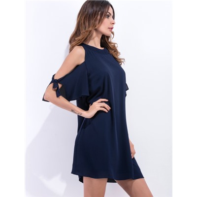 Тёмно-синее модное платье с открытыми плечами