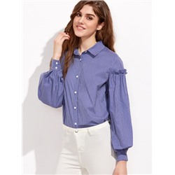 Сине-белая полосатая блуза рукав-фонарик