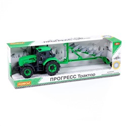 323026 Полесье Трактор "Прогресс" с плугом инерционный (зелёный) (в коробке)