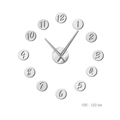 Часы аппликация 3D 100-120 см / AL067S/1 /уп 36/ серебро