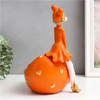 Сувенир полистоун подставка "Девушка ушки мишки, с пузырём" оранжевый 29х19х28 см