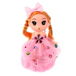 Кукла-брелок «Девочка» на розовом помпоне, 14 см