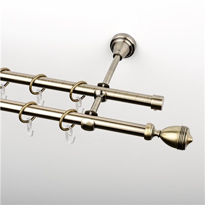 Карниз металлический стыкованный, 2-рядный "Ремус", золото антик, гладкая труба, ø 16 мм (kn-316)