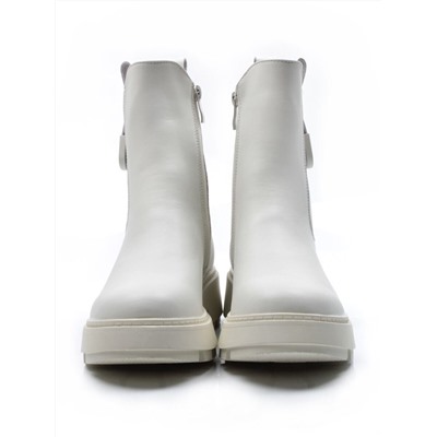 01-PCX55-2 WHITE Ботинки демисезонные женские (натуральная кожа, байка)