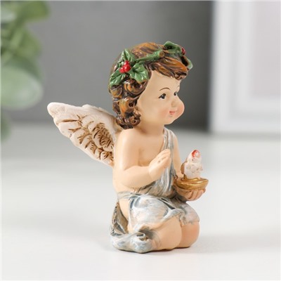 Сувенир полистоун "Ангел с веночком со свечой/крестиком" МИКС 6х4,8х3,4 см