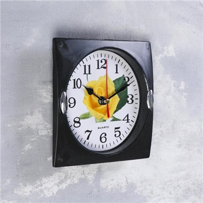 Часы настенные, серия: Цветы, "Роза жёлтая", дискретный ход, 15 х 15 см, d-13 см