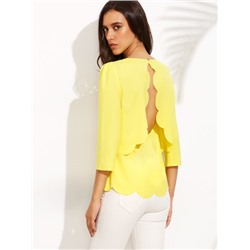 Жёлтая модная блуза с разрезом с фестонами