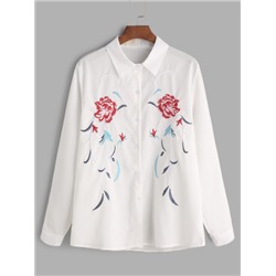 Белая модная рубашка с цветочной вышивкой