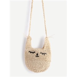 Бежевая модная соломенная сумка в форме кошки