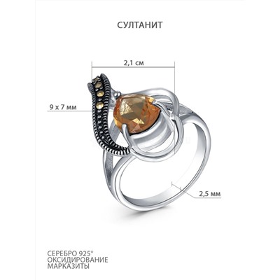 Серьги из чернёного серебра с султанитом и марказитами GAE2132