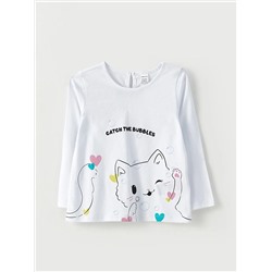 Хлопковая футболка с круглым вырезом, длинными рукавами и принтом для малышей-девочек