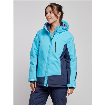 Горнолыжная куртка женская зимняя большого размера голубого цвета 3960Gl