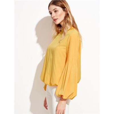 Жёлтая модная блуза. рукав-фонарик