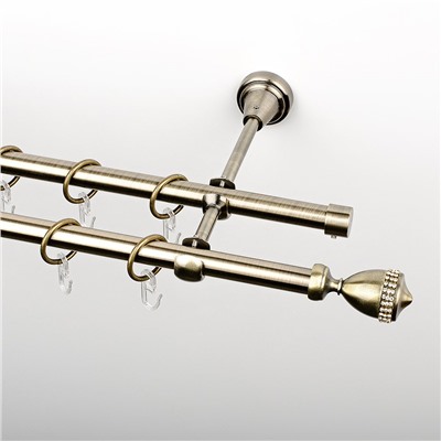 Карниз металлический стыкованный, 2-рядный "Верона", золото антик, гладкая труба, ø 16 мм (kn-320)