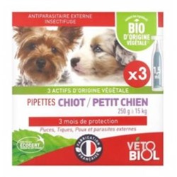 V?tobiol Pipettes Chiot Petit Chien 250 g ? 15 kg Bio 3 Pipettes