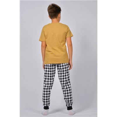 Пижама с брюками для мальчика 92212 Песочный/черная клетка