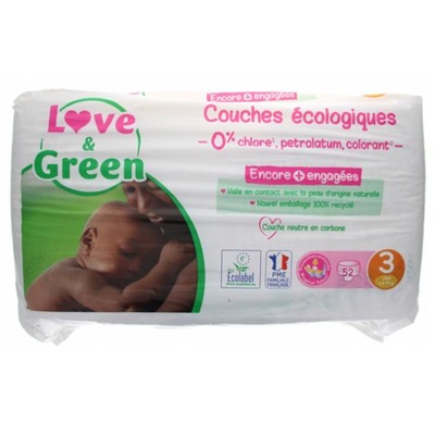 Love and Green Couches Hypoallerg?niques 52 Couches Taille 3 (4-9 kg)