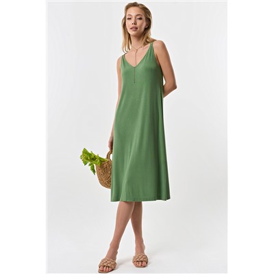 Платье летнее миди трикотажное зеленое