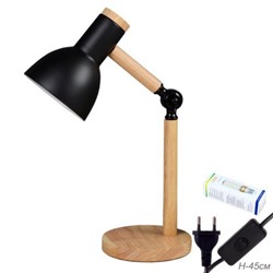 Настольный светильник Чёрный плафон Деревянное основание E27 /Размер: 220мм*450мм С лампой светодиодной 6Вт Тёплый-нейтральный-холодный /уп 10/