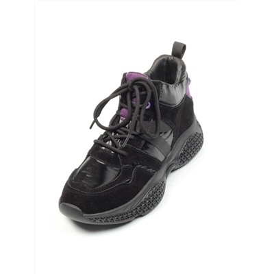 01-CSJ33-2 VIOLET/BLACK Ботинки спортивные демисезонные женские (натуральная замша, байка)