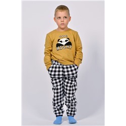 Пижама с брюками для мальчика 92207 Песочный/черная клетка