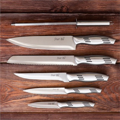 Набор кухонных ножей на подставке 7 предметов / SWE-156 /уп 20/
