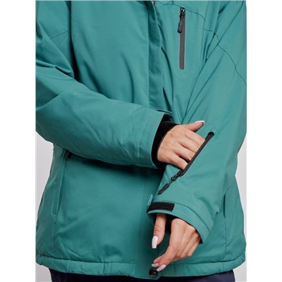 Горнолыжная куртка женская зимняя большого размера зеленого цвета 3936Z
