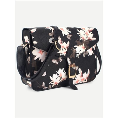 Модная сумка с цветочным принтом с пряжкой