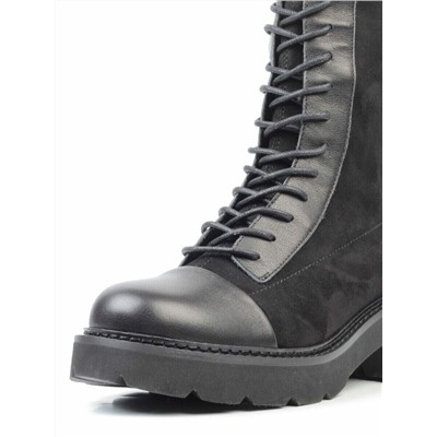 01-M05 BLACK Ботинки демисезонные женские высокие (натуральная кожа, велюр, байка)