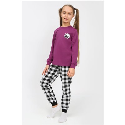 Детская пижама с брюками 91239 детская (джемпер, брюки) Пурпурный/черная клетка
