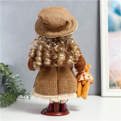 Кукла коллекционная керамика "Глория в кантри платье и шляпе, с мишкой" 30 см