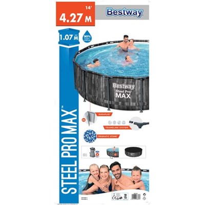Каркасный бассейн Bestway 5614z Steel Pro Max 427х107см, 13030л, фильтр-насос 3028л/ч, лестница, тент