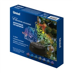 ULI-M508 RGB/3AA TIGER FAMILY/BLACK Светильник декоративный с эффектом 3D «Семья тигров», на батарейках 3AA (не в/к). 1 светодиод. RGB свет. TM Uniel