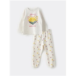 Пижама для девочки с длинным рукавом с круглым вырезом из хлопка с принтом