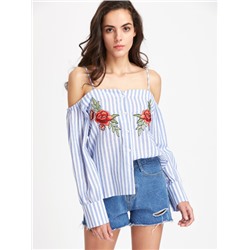 Модная блуза с цветочной вышивкой и открытыми плечами